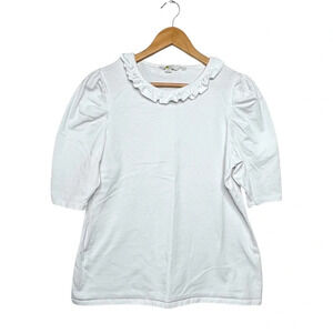 Boden White Ruffle Neck Short Sleeve Cotton Shirt. Gathered Shoulder. US 14